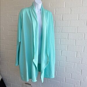 Dreams & Co Dreamy Mint Green Women's Draped Cardigan Coverup, Robe Size L 18/20